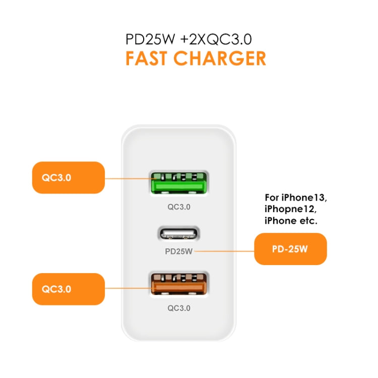 45W PD3.0 + 2 x QC3.0 USB Multi Port Charger with Type-C to 8 Pin Cable, US Plug, US Plug + Type-C to 8 Pin Cable